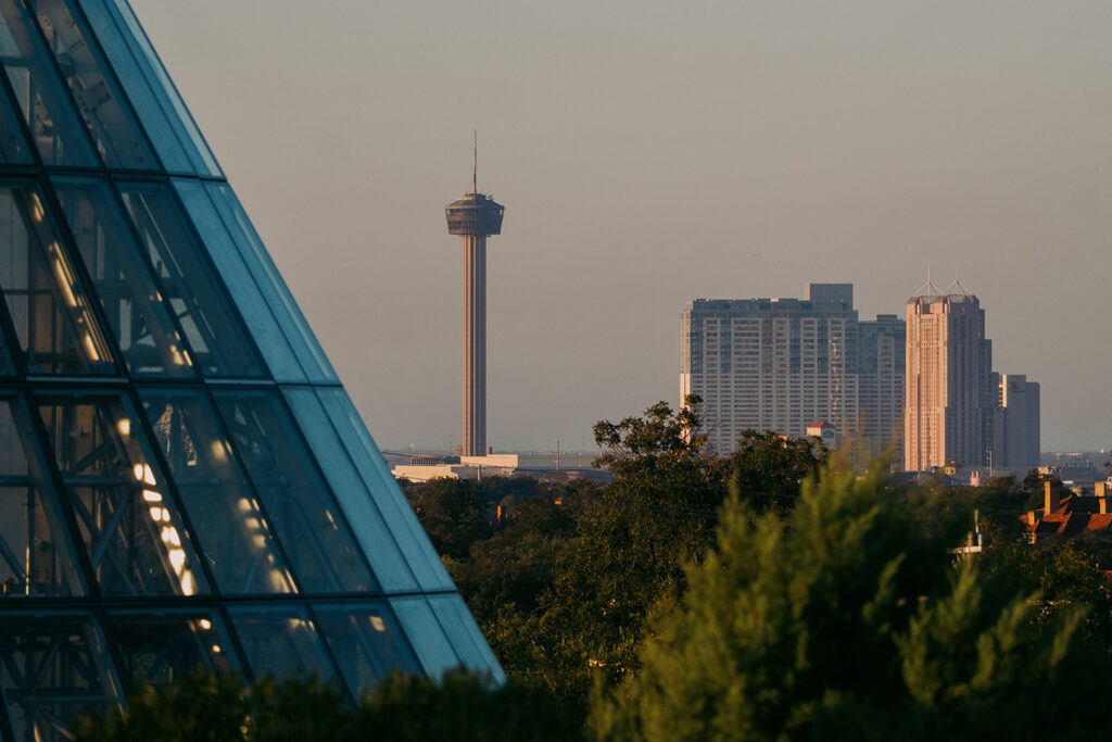 downtown view of San Antonio from the SABG greenhouse